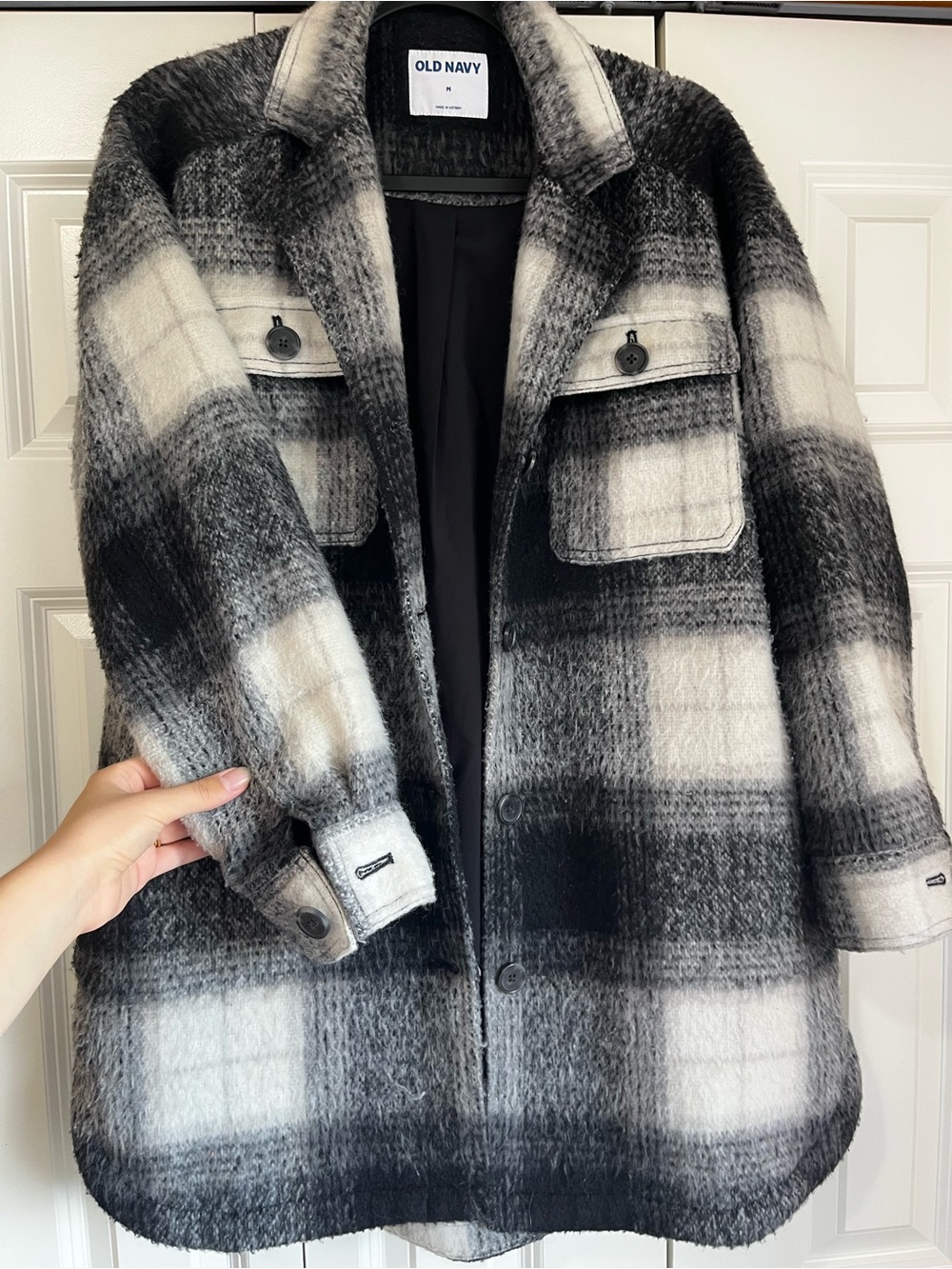 Old Navy Black and White Plaid Utility Shacket